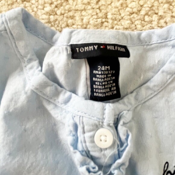 Tommy Hilfiger Dress Girls 24 Mo Light Denim Cotton Prairie Twirl Bell Sleeve - Picture 5 of 7